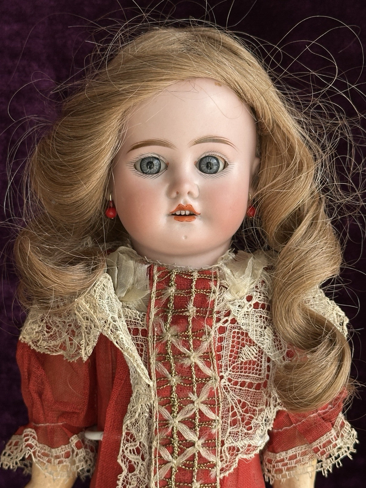 Antique German 17” Theodor Recknagel 1907 A/R DEP Pierced Ears Bisque Head Doll