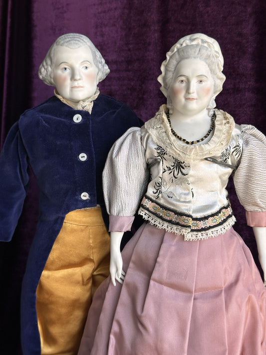 Vintage 1940’s Emma Clear Bisque George and Martha Washington Dolls
