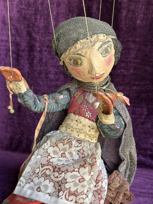 Vintage Handmade 24” Papier Mache Cloth Marionette Puppet Doll