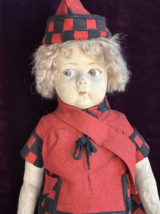 Vintage Italian 16” Early Lenci 159 (?) Felt Cloth Doll