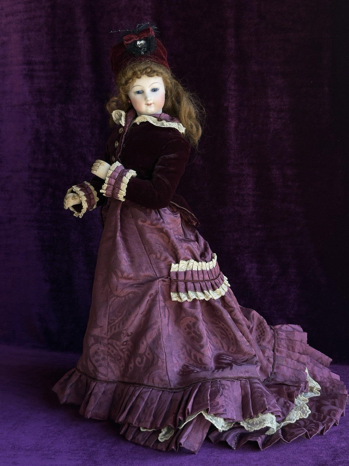 Rare Antique French Poupee 17” Lady Fashion Doll with Articulated Wood Body