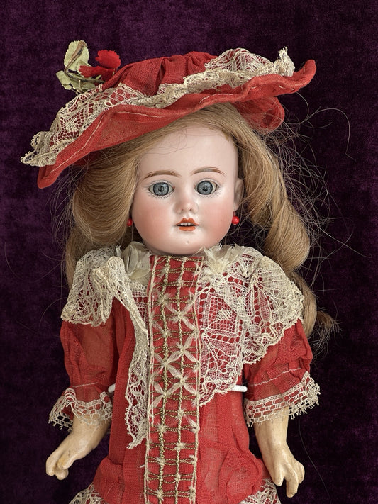 Antique German 17” Theodor Recknagel 1907 A/R DEP Pierced Ears Bisque Head Doll