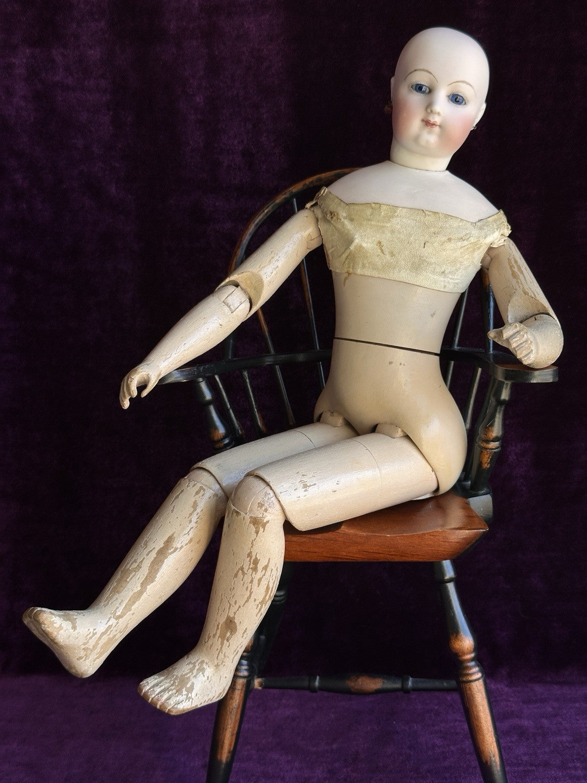 Rare Antique French Poupee 17” Lady Fashion Doll with Articulated Wood Body