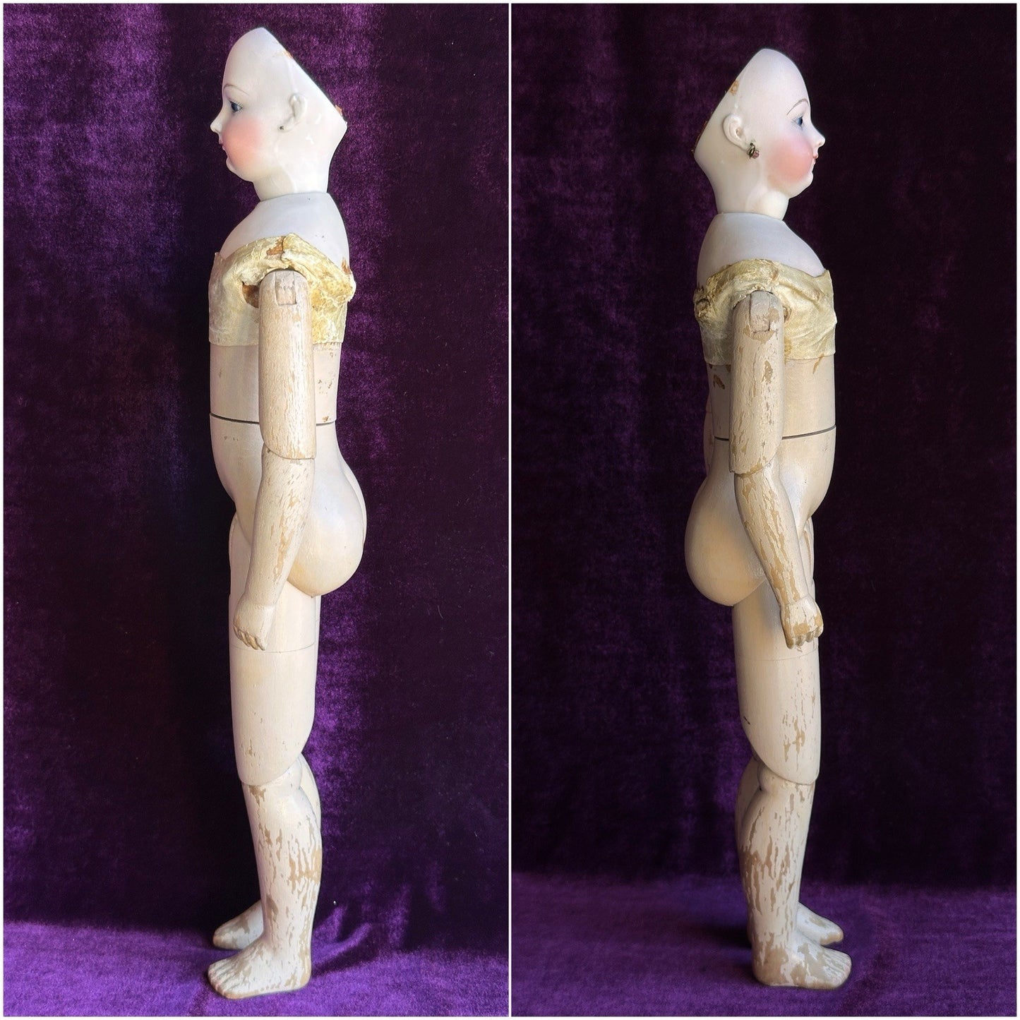 Rare Antique French Poupee 17” Lady Fashion Doll with Articulated Wood Body