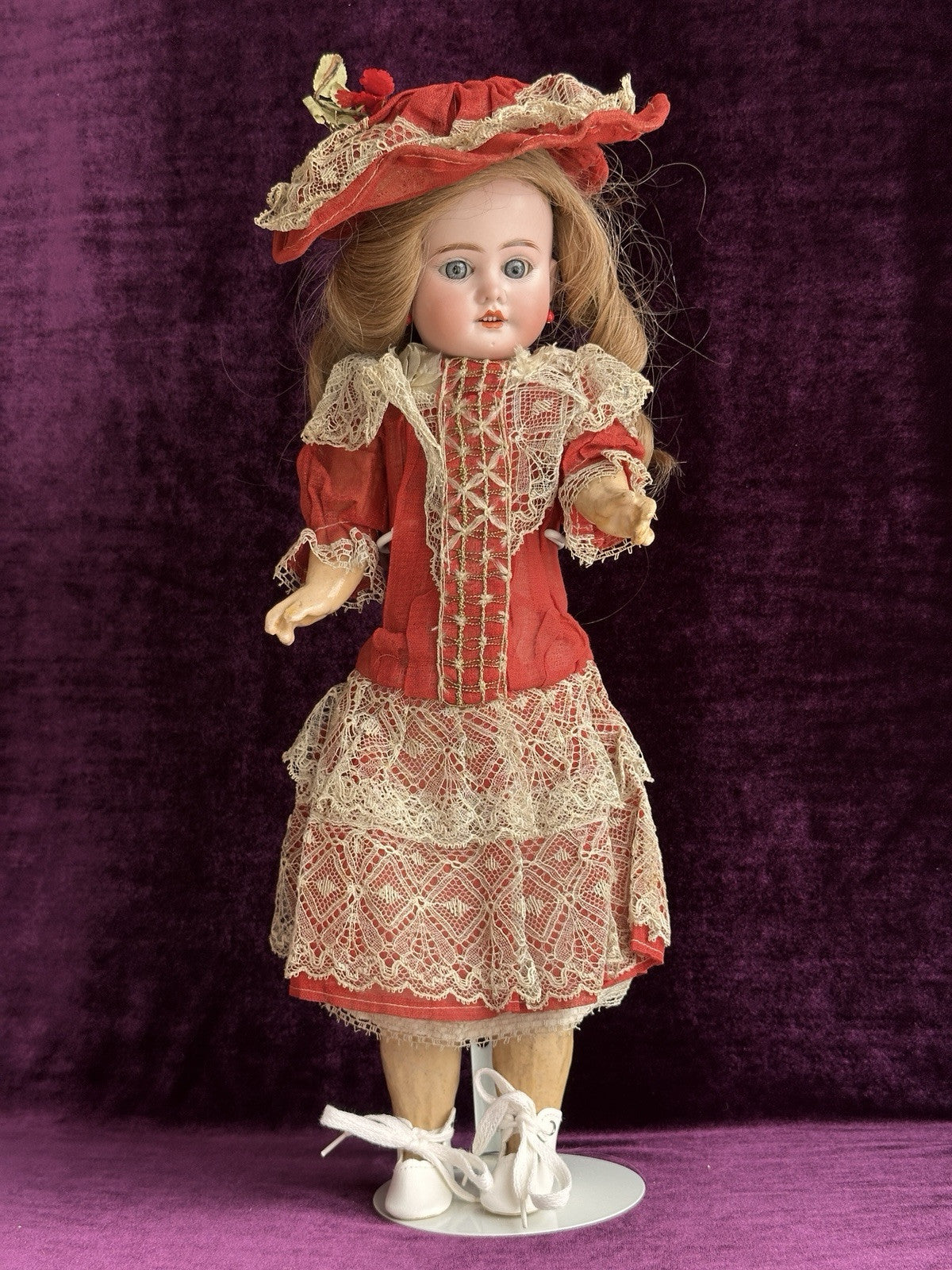Antique German 17” Theodor Recknagel 1907 A/R DEP Pierced Ears Bisque Head Doll